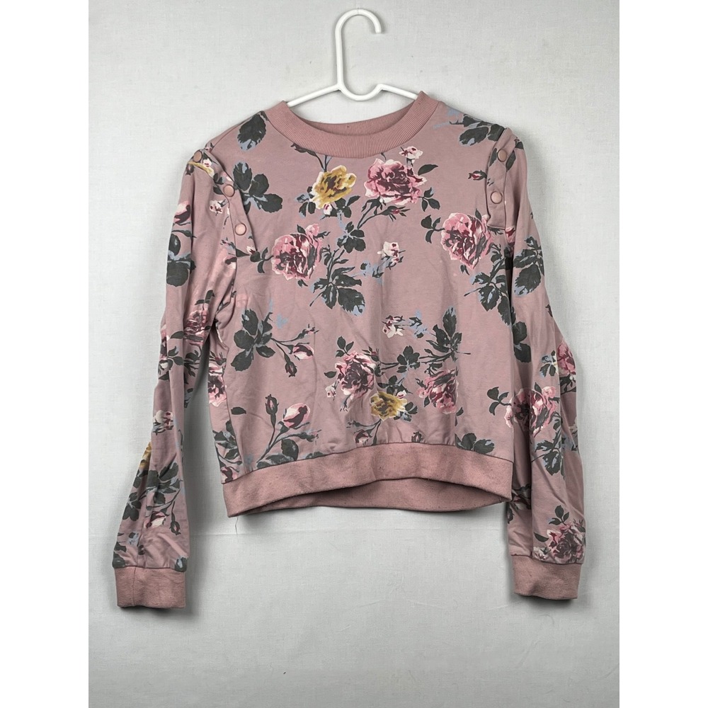 Alice Blue Floral Sweatshirt Womens Large Snap Shoulder T34468 Pink Rose L